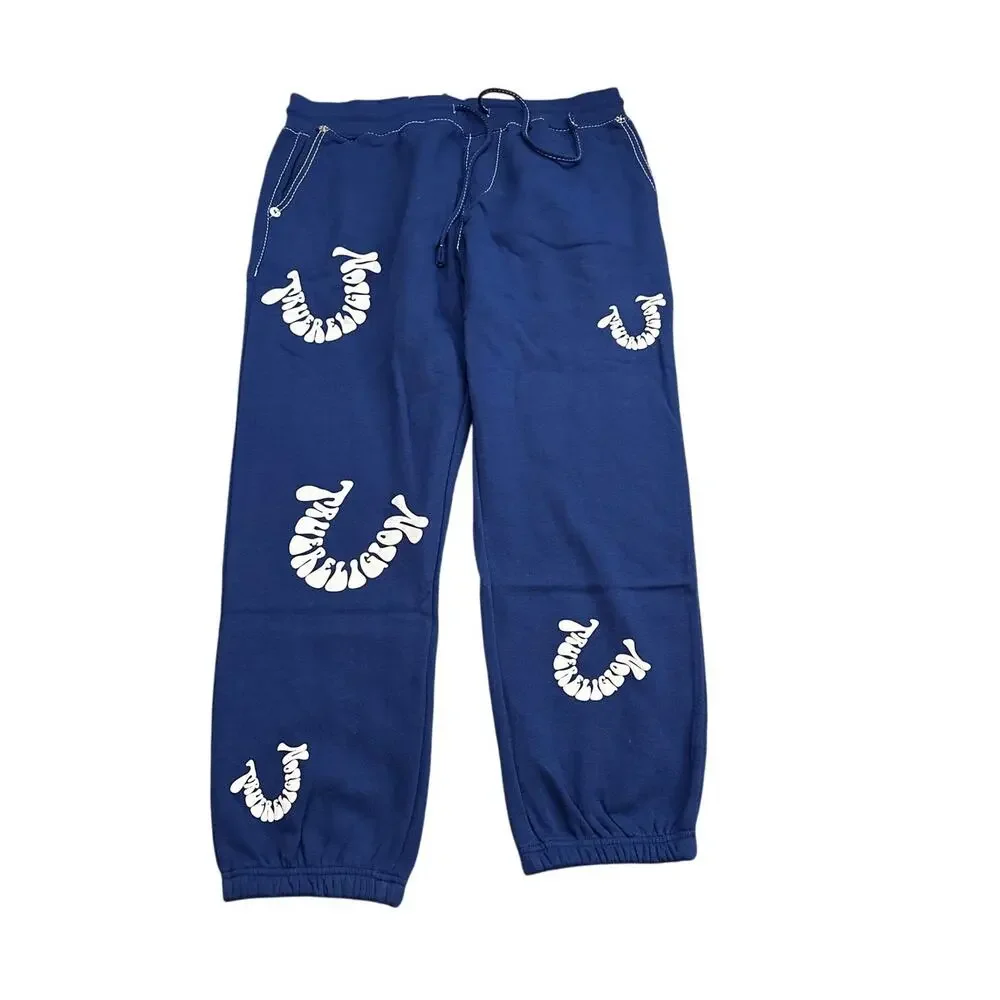 True Religion BIG T WARPED PUFF PRINT LOGO JOGGER Heritage Blue Size XXL New